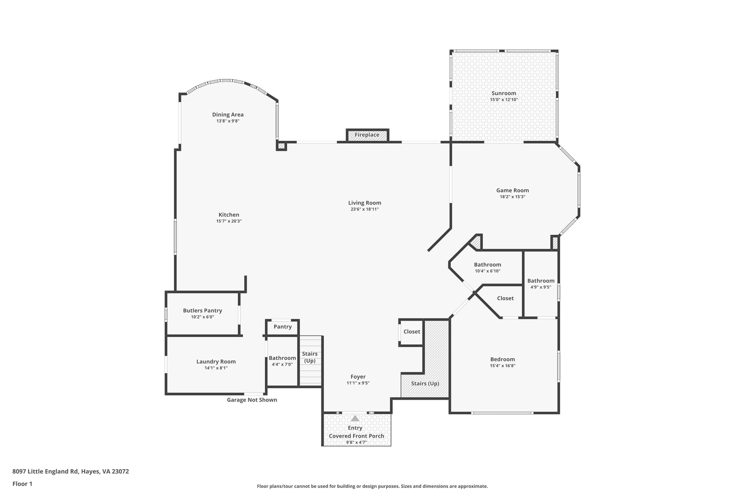 Little England floor plan: Main level: foyer, living room, kitchen and butler's pantry, dining bay, game room, sunroom, a bedroom suite, and the first laundry.